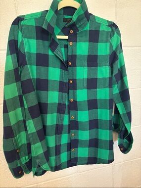 J. Crew Navy and Green Plaid Button-Down Shirt